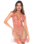 Nuisette en résille brodée avec string - MAL7604ROWP