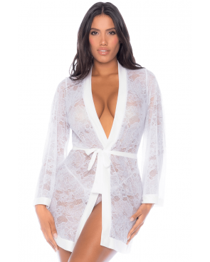Peignoir en dentelle blanche - MAL7611WHT