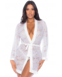 Peignoir en dentelle blanche - MAL7611WHT