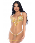 Nuisette transparente brodée jaune et string - MAL7608SUBS