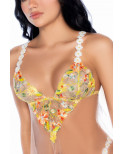 Nuisette transparente brodée jaune et string - MAL7608SUBS