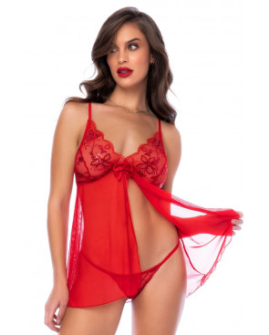 Babydoll rouge et string assorti - MAL7559RD