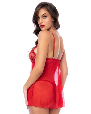 Babydoll rouge et string assorti - MAL7559RD
