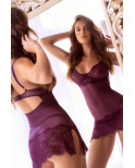 Nuisette en dentelle bordeaux et string assorti - MAL7554WINE