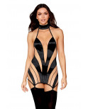 Nuisette stylée noire et transparence avec porte-jarretelles - DG13376BLK