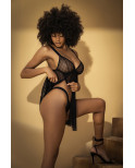 Nuisette résille noire ouverte sur les deux côtés - MAL7498BLK