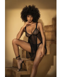 Nuisette résille noire ouverte sur les deux côtés - MAL7498BLK