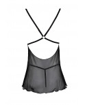 Nuisette noire en dentelle et résille transparente avec string - R2741334
