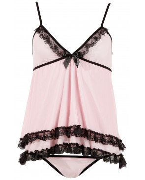 Nuisette doublée rose avec dentelle florale et string - R2740052
