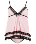 Nuisette doublée rose avec dentelle florale et string - R2740052