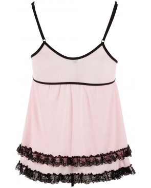 Nuisette doublée rose avec dentelle florale et string - R2740052