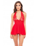 Ensemble rouge,  Babydoll tour de cou  G-String - REN30941-RED