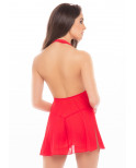 Nuisette rouge col échancré, dos nu et string assorti - REN51011-RED