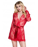 Peignoir transparent rouge floral - ML60072RED