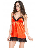 Nuisette rouge satinée dentelle noire - ML56019RED