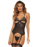 Guépière porte jarretelles noire et string - REN51016-BLK