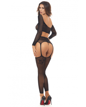 Ensemble 2 pièces, top et bas porte jarretelles - REN7117-BLK