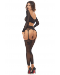 Ensemble 2 pièces, top et bas porte jarretelles - REN7117-BLK