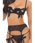 Ensemble 3 pièces noir avec noeuds en satin - REN53049-BLK