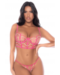 Ensemble 2 pièces résille brodée rose - MAL8914ROWP