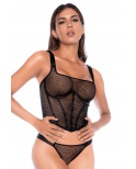 Top style corset en large résille et tanga - MAL2796BLK