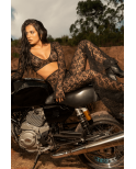 Top et pantalon en dentelle florale noire - MAL1915BLK