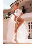 Ensemble 4 pièces blanc, bustier, string et 2 jarretières - MAL8933WHT