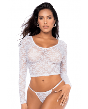 Ensemble 2 pièces en dentelle blanche, crop top et string - MAL8918WHT