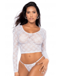 Ensemble 2 pièces en dentelle blanche, crop top et string - MAL8918WHT