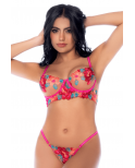 Ensemble 2 pièces résille brodée rose et bleue, soutien gorge et string - MAL8927SEGA