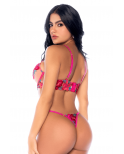 Ensemble 2 pièces résille brodée rose et bleue, soutien gorge et string - MAL8927SEGA