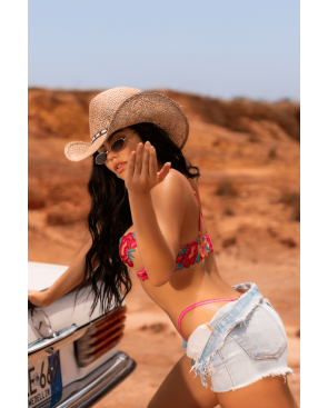 Ensemble 2 pièces résille brodée rose et bleue, soutien gorge et string - MAL8927SEGA