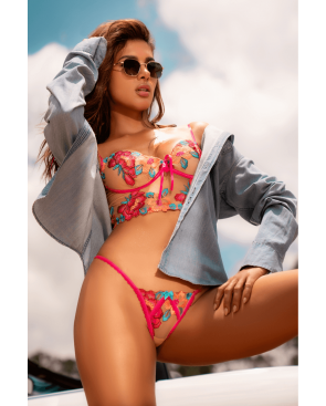 Ensemble 2 pièces brodé rose et bleu, bustier et string - MAL8926SEGA