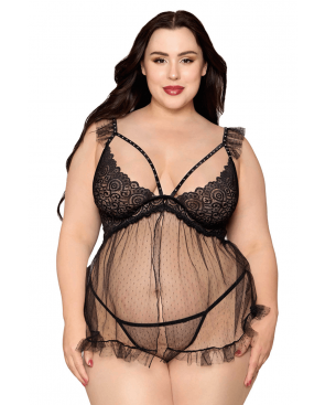 Babydoll grande taille noir et string assorti - DG13694XBLK