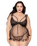 Babydoll grande taille noir et string assorti - DG13694XBLK