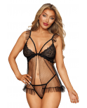 Babydoll noir et string assorti - DG13694BLK