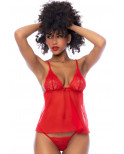 Nuisette courte rouge et string assorti - MAL7562RD