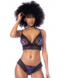 Ensemble 2 pièces imprimé floral noir et violet - MAL8864NBFY