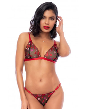 Ensemble 2 pièces noir et rouge à coeurs - MAL8899BLR
