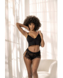 Pyjama 2 pièces, top et short dentelle noire - MAL7514BLK