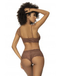 Ensemble 2 pièces en dentelle, top à bretelles et shorty couleur cacao - MAL206COCO