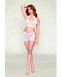 Ensemble 2 pièces top et jupe en résille fantaisie blanche - DG13309WHT