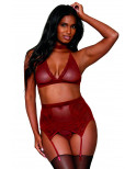 Ensemble 4 pièces soutien gorge, tour de cou, string et porte jarretelles rouge - DG11776GAR