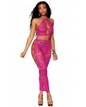 Ensemble Soutien-gorge et jupe longue en filet rose - DG0485BEE