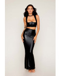 Ensemble Soutien-gorge et jupe longue noir en simili cuir - DG13198BLK