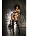 3 pièces lingerie sexy en fine résille noire  - MAL8786BLK