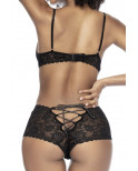 Soutien-gorge et shorty laçage dentelle florale noire - MAL8803BLK