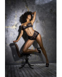 Soutien-gorge et shorty laçage dentelle florale noire - MAL8803BLK