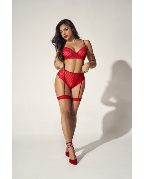 Ensemble deux pièces en dentelle rouge - MAL8815RED