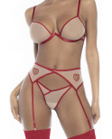 Ensemble lingerie sexy trois pièces chair et rouge - MAL8819NRE